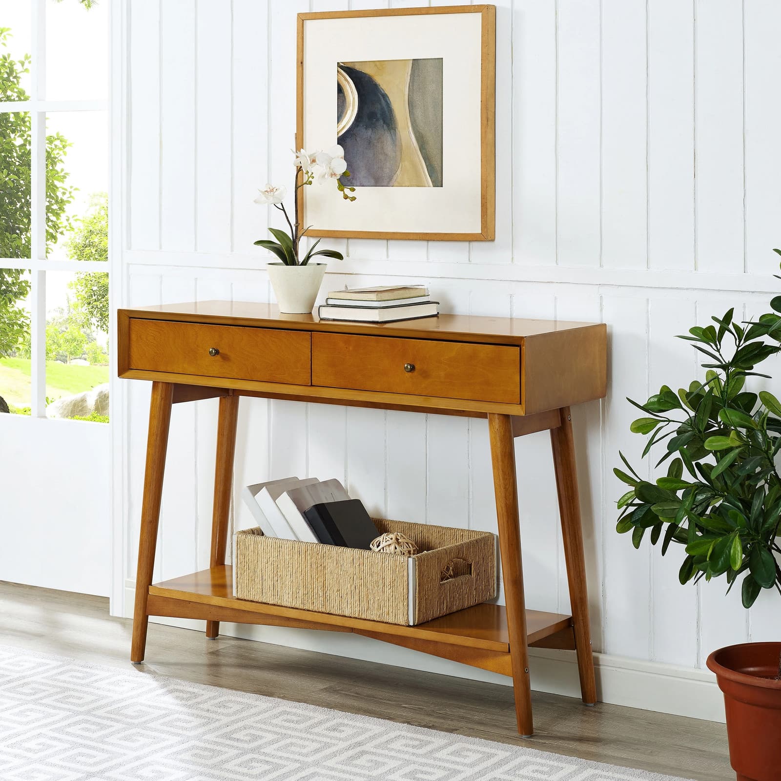 Crosley Landon Console Table In Acorn Acorn Mid-Century Modern