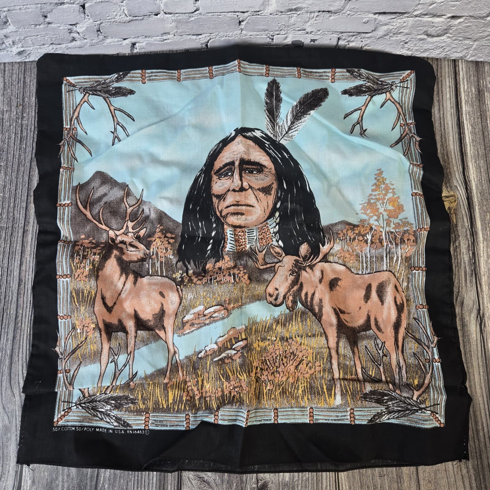 VTG Handmade Native American Moose Elk Western Print Pillow Case - Made In USA
