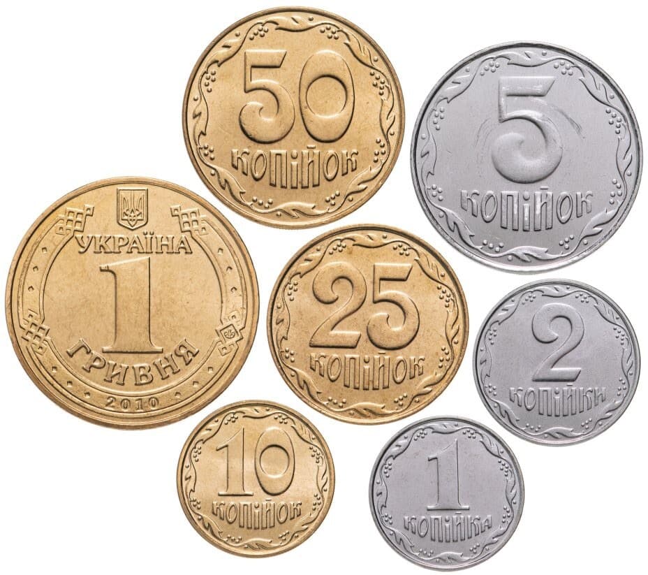 UKRAINE - Complete SET of 7 Coins (kopiyok, hryvnia) 2012 - 2019 from ROLL - UNC