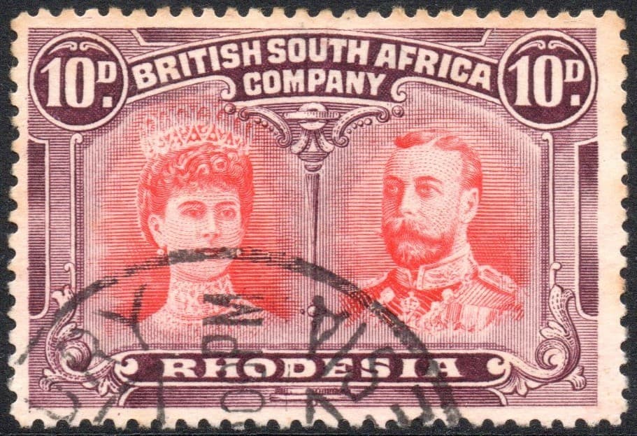 Rhodesia 1910-13 10d scarlet & reddish mauve P.14 Double Head, SG.149, VFU c.£50