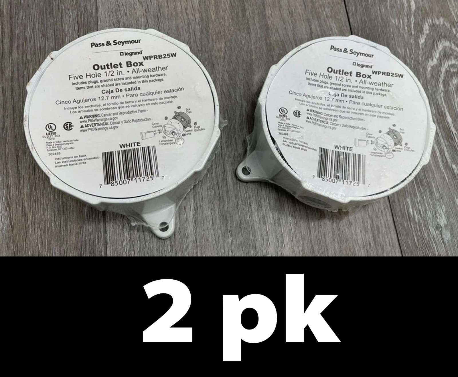 2pk P&S WPRB25W Die-Cast Alum Round Outlet Box 5-Hole 1/2" Hub 4" Diam 4 Plugs