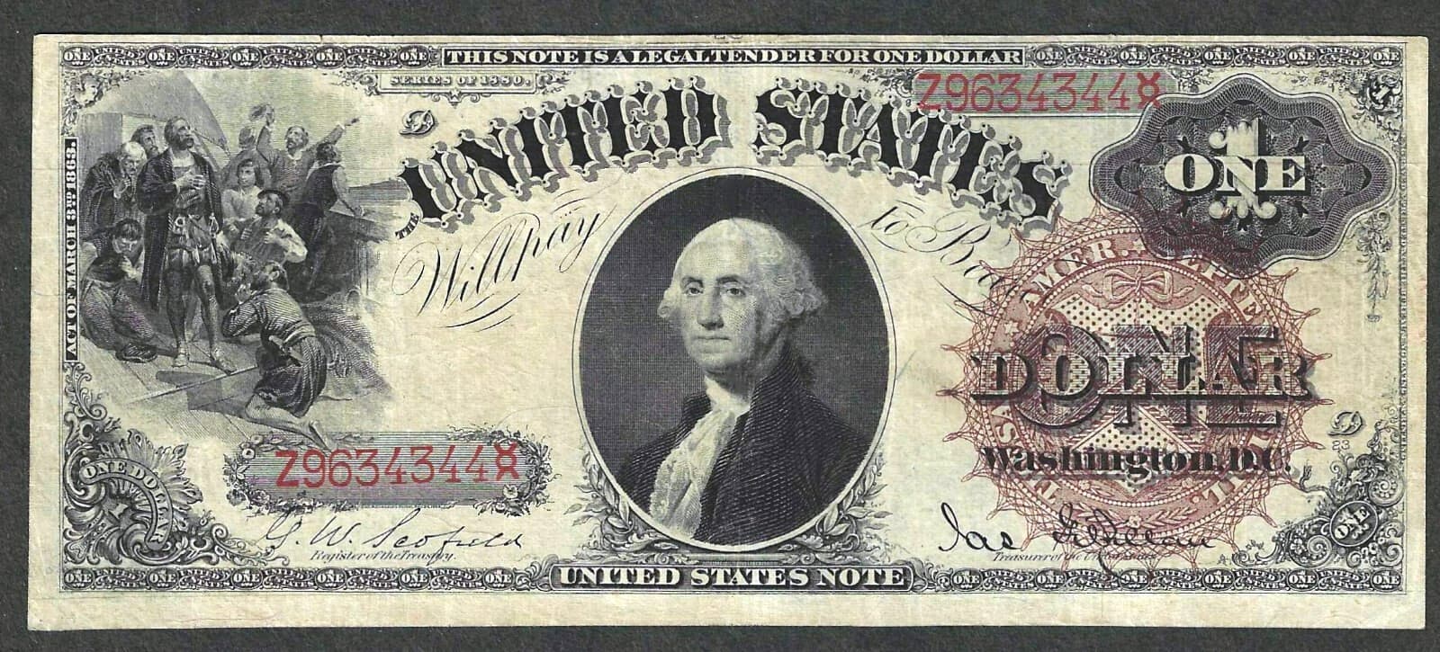 1880 $1 LEGAL TENDER ~ FR 28 ~ LARGE SPIKED SEAL ~ NICE EXTRA FINE/ ABT UNC NOTE