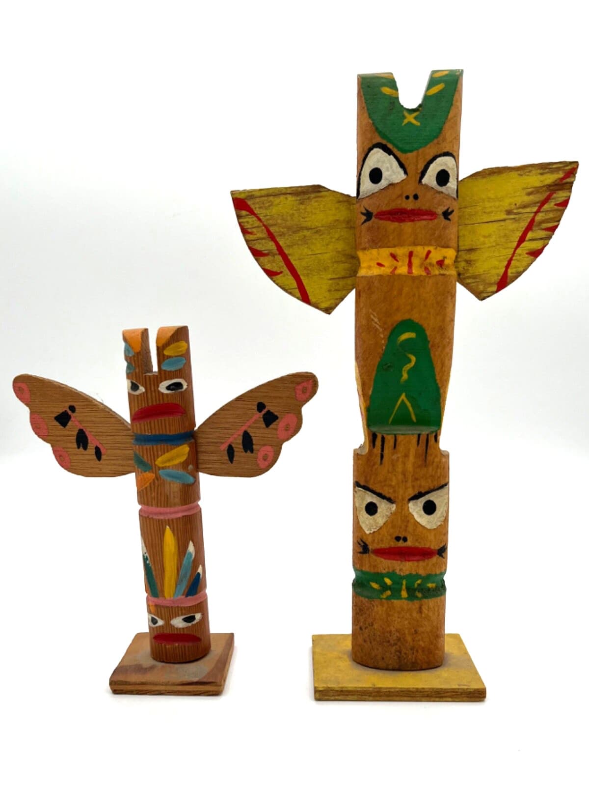 Vintage Souvenir Totem Poles - 10" and 6"