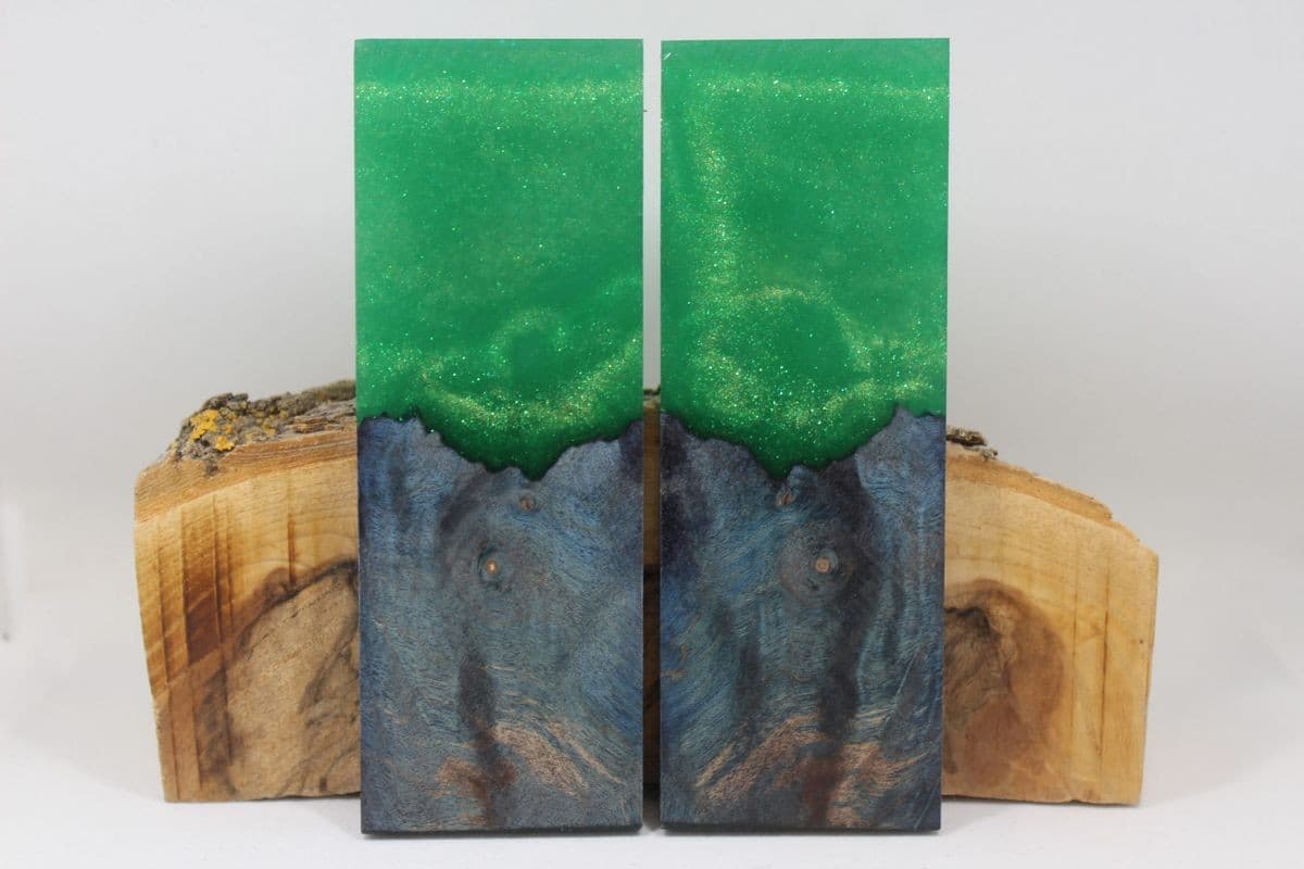 HYBRID STABILIZED DYED MAPLE GREEN GLITTER COMPOSITE KNIFE HANDLE MATERIAL #7398