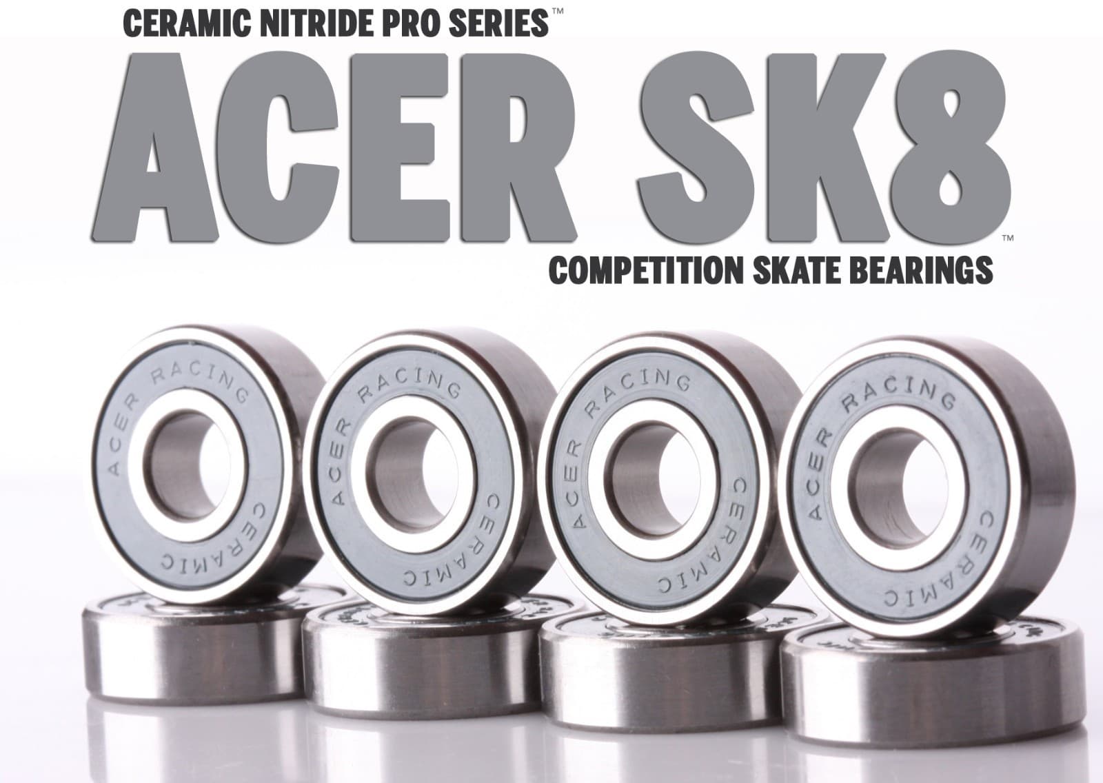 608 Ceramic Skate Bearings 8 piece 8x22x7mm Si3N4 by ACER Racing