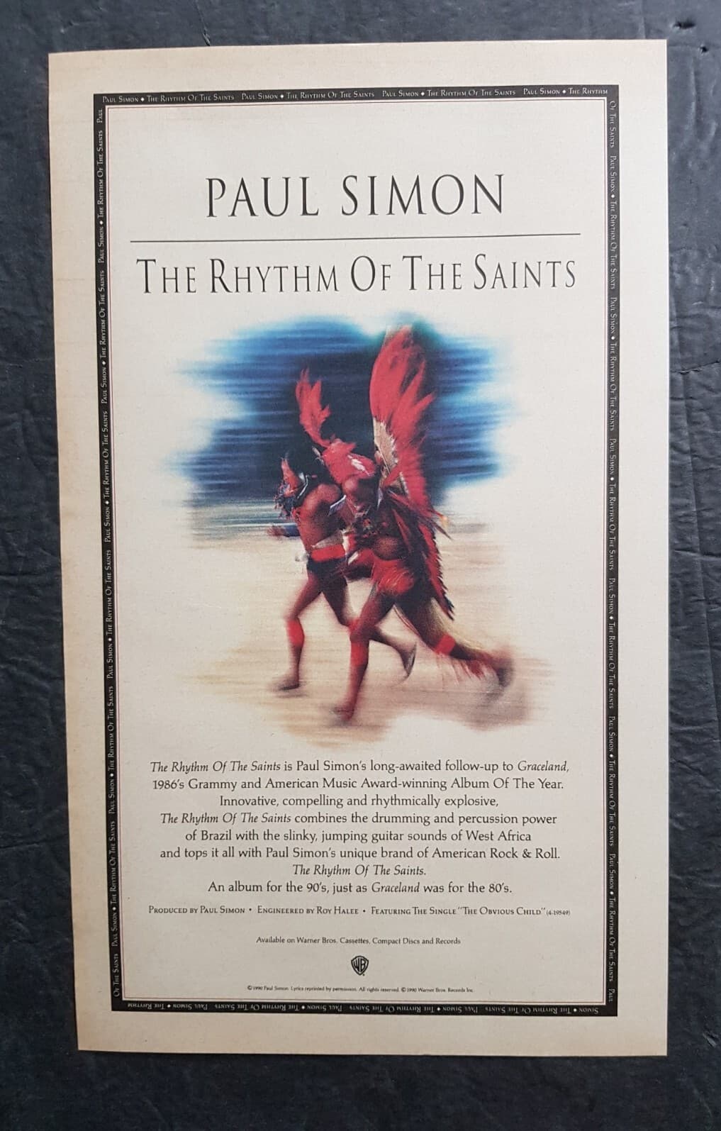 Paul Simon The Rhythm Of The Saints Album Promo Print Advertisement Vintage 1990