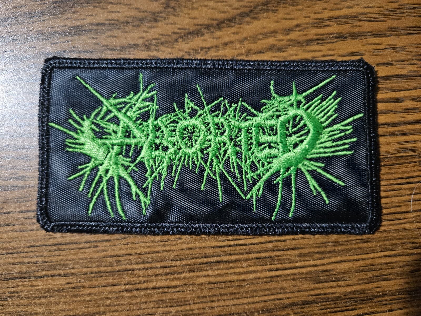 ABORTED, SEW ON GREEN EMBROIDERED PATCH