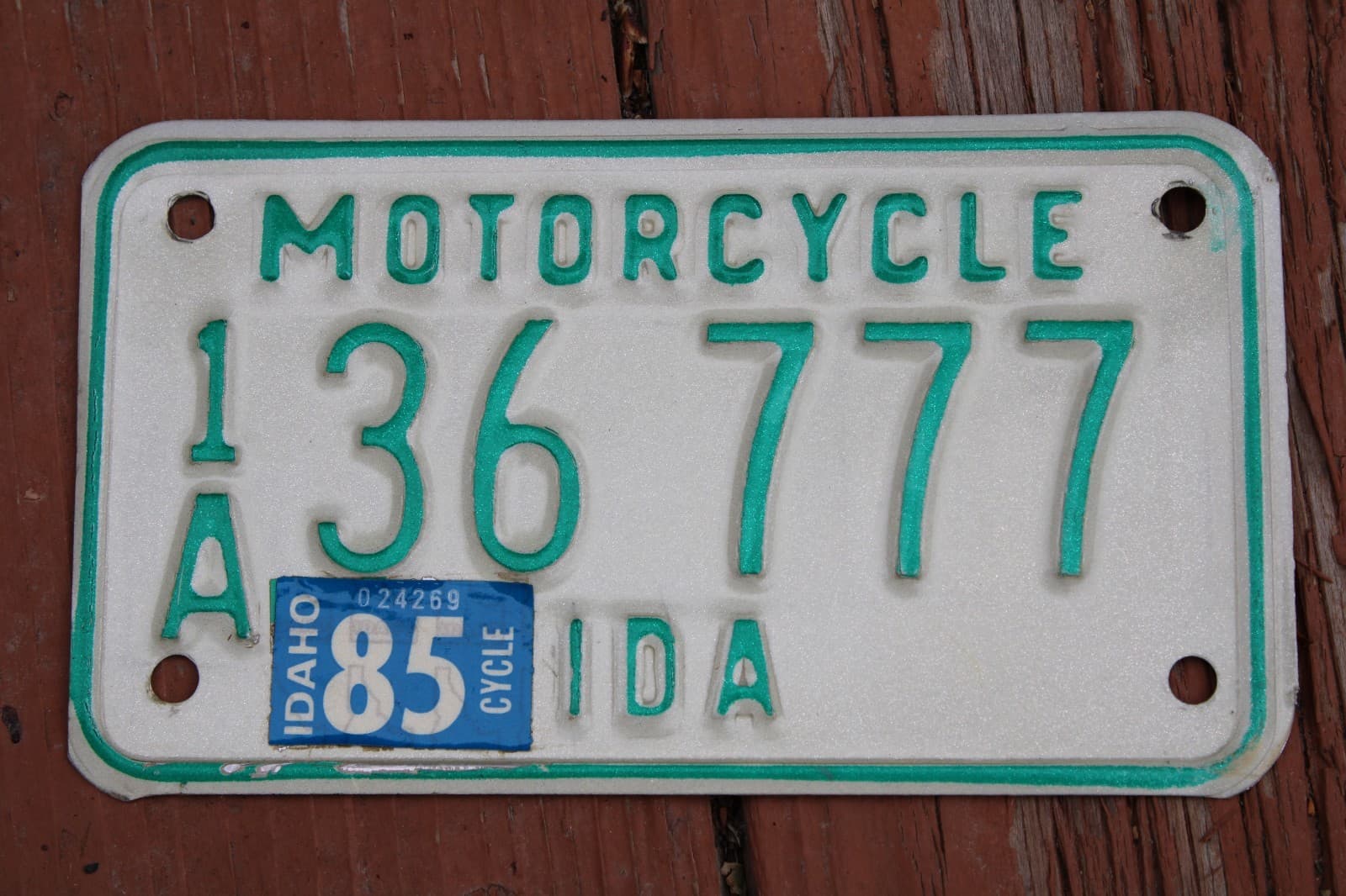 1985 Idaho Motorcycle License Plate - Triple 7! 777