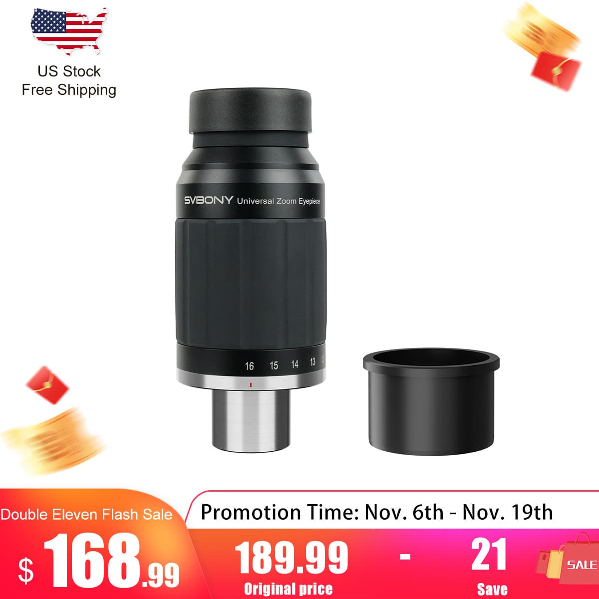 SVBONY SV245 Zoom Eyepiece 8-16mm 63° Parfocal for Planetary Observation