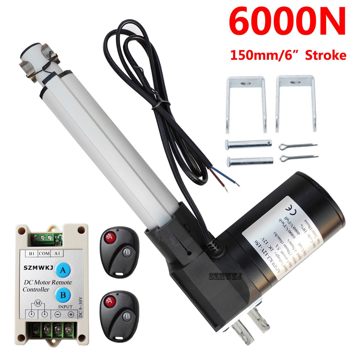 US Linear Actuator 6000N 1320lbs Lift Heavy Duty 12V Motor &Controller &Brackets