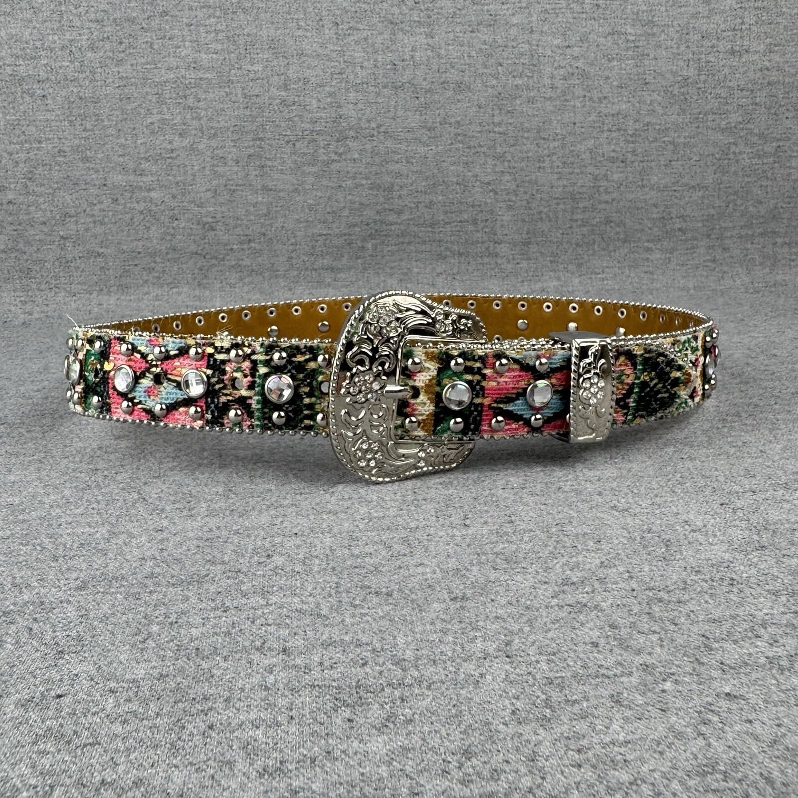 Unbranded Western Belt Girls Large 33" Pink Rhinestone Silver Tone Buckle Rodeo