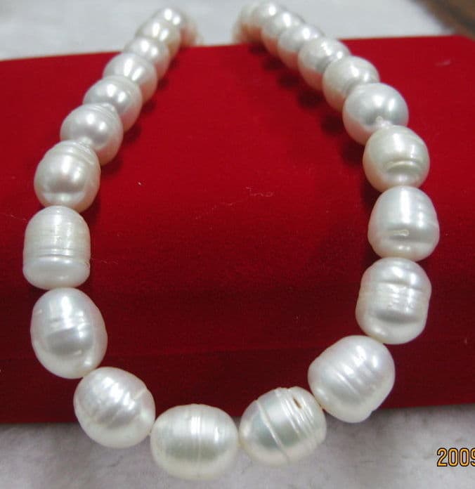 10-13MM REAL SEA BAROQUE WHITE PEARL NECKLACE 18"inch