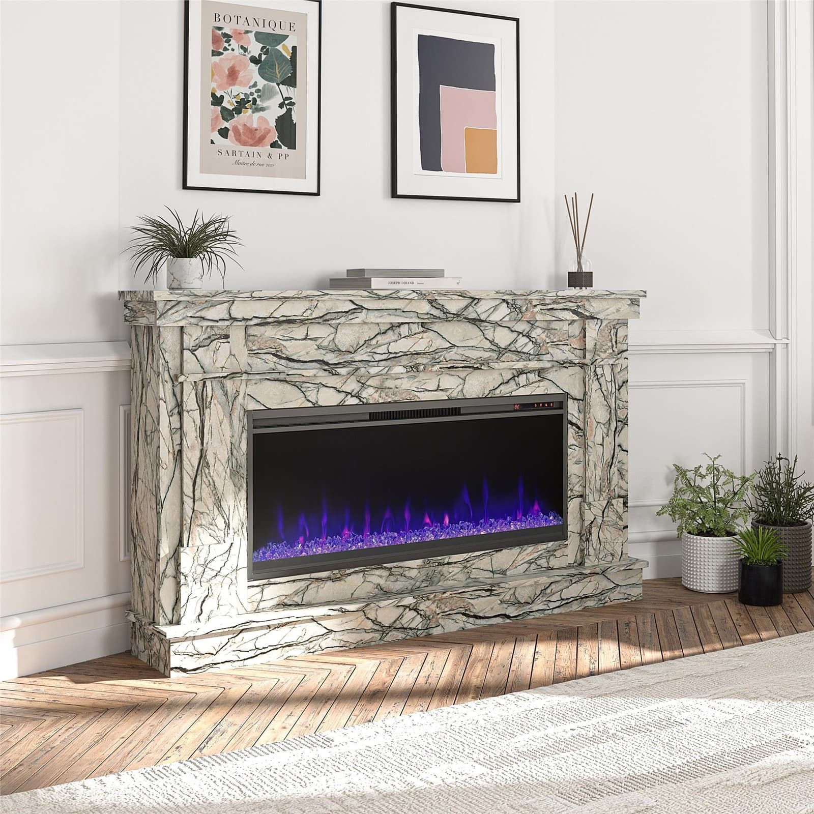 Modern Fireplace Mantel Fireplace Surround with Fireplace Insert Heater TV Stand