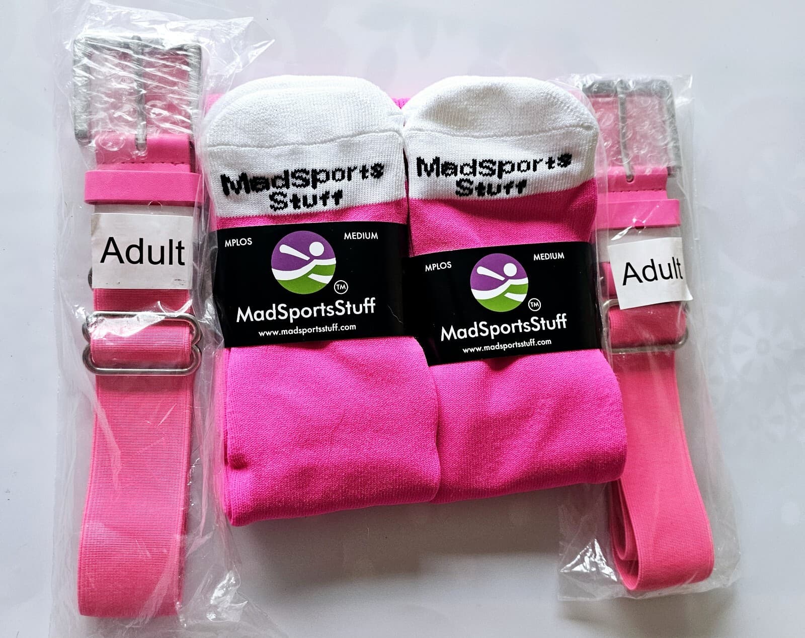 Madsports Stuff MPLOS Youth Medium Neon Pink Baseball Socks & Belts 2 Set New