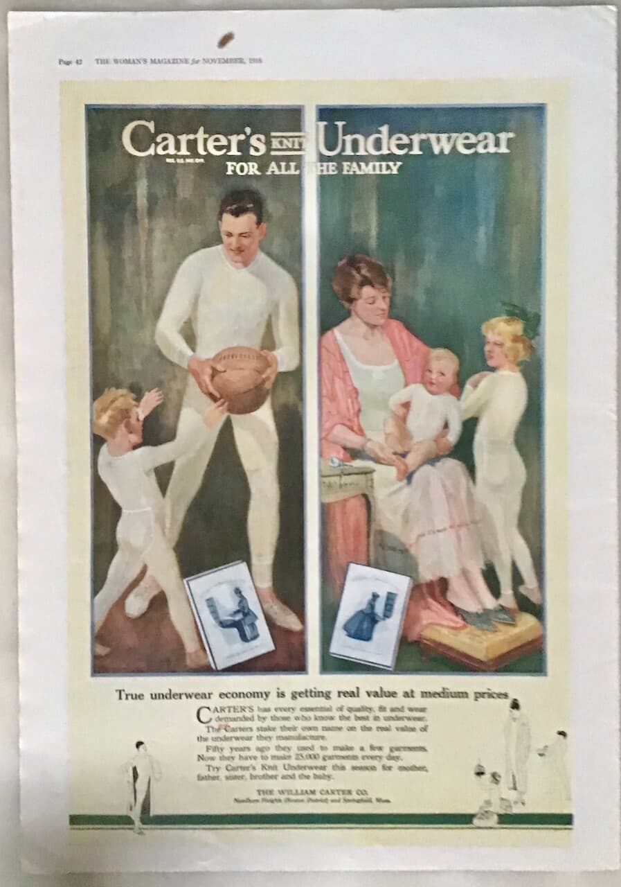 1918 newspaper ad for Carter's Underwear For All The Family - family in Carter's