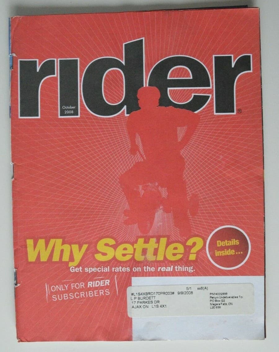 RIDER October 2008 Moto-Guzzi Stevlio 1200 Kawasaki Versys Honda CRF230L XT250