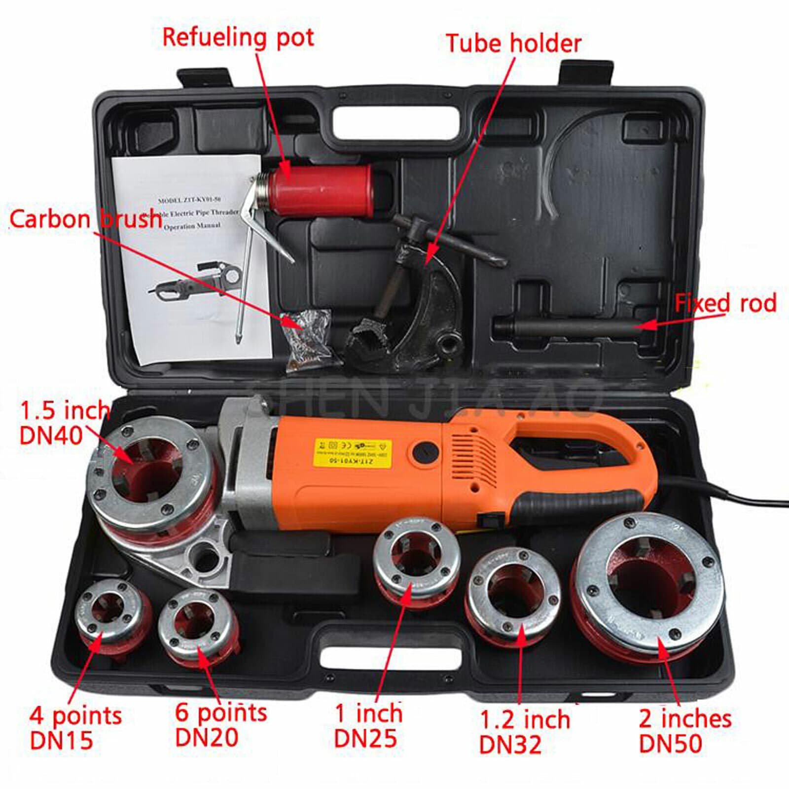 2300W Electric Pipe Threader Pipe Threading Machine 6 Dies 1/2-2" HD Pipe Cutter