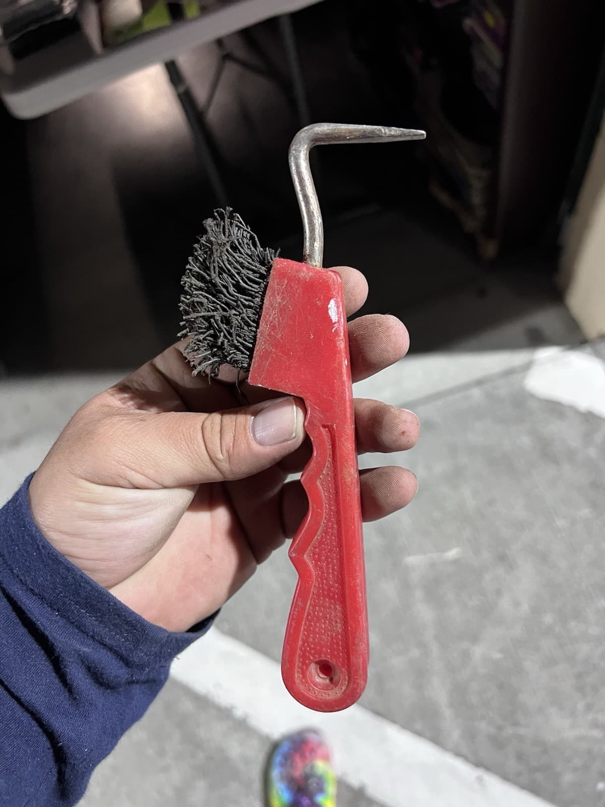Red Horse Hoof Pick with Brush, Horse Hoof Cleaning Tool Plastic Handle