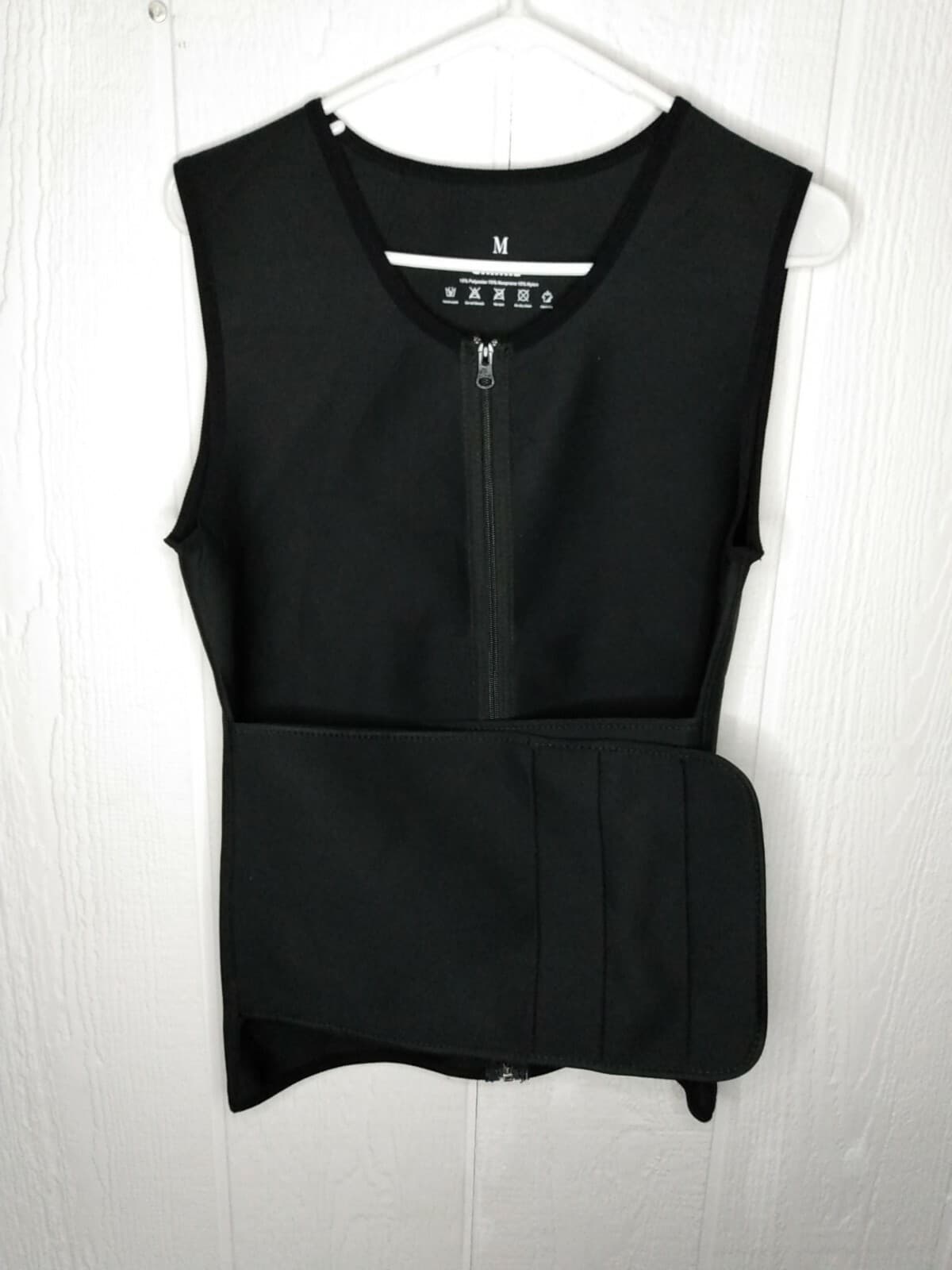 Cimkiz Sauna Vest Mens M Waist Trainer Zipper Neoprene Suit Tank Top Black