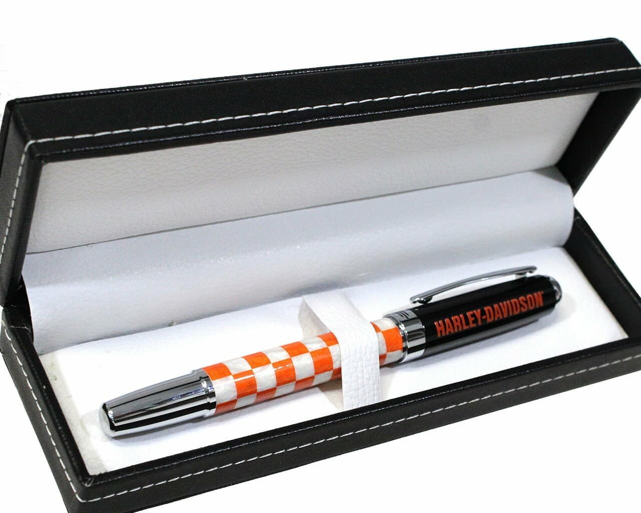 HARLEY-DAVIDSON® CHECKERED WRITING PEN NEW IN EMBOSSED LEATHER GIFT BOX