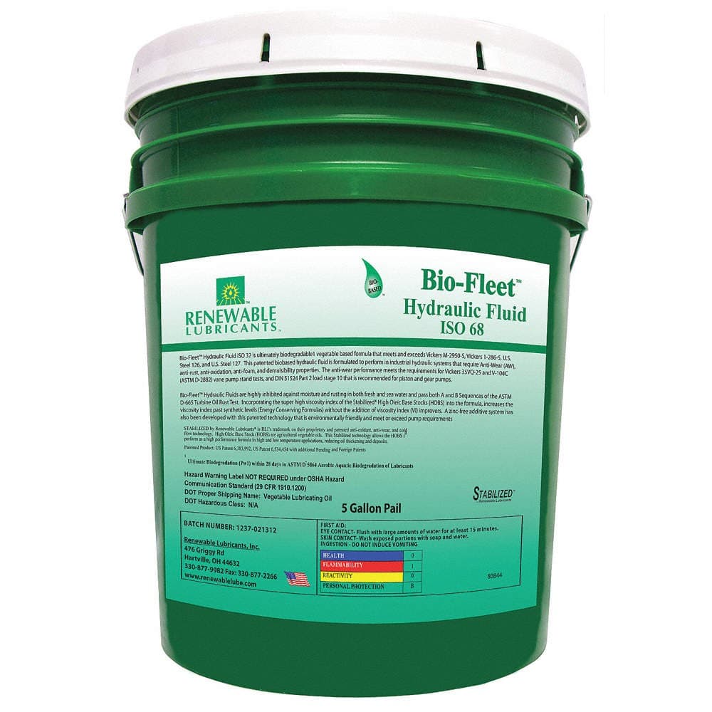 RENEWABLE LUBRICANTS 80844 Biodegradable Hydraulic Oil,5 Gal,ISO 68 21A471