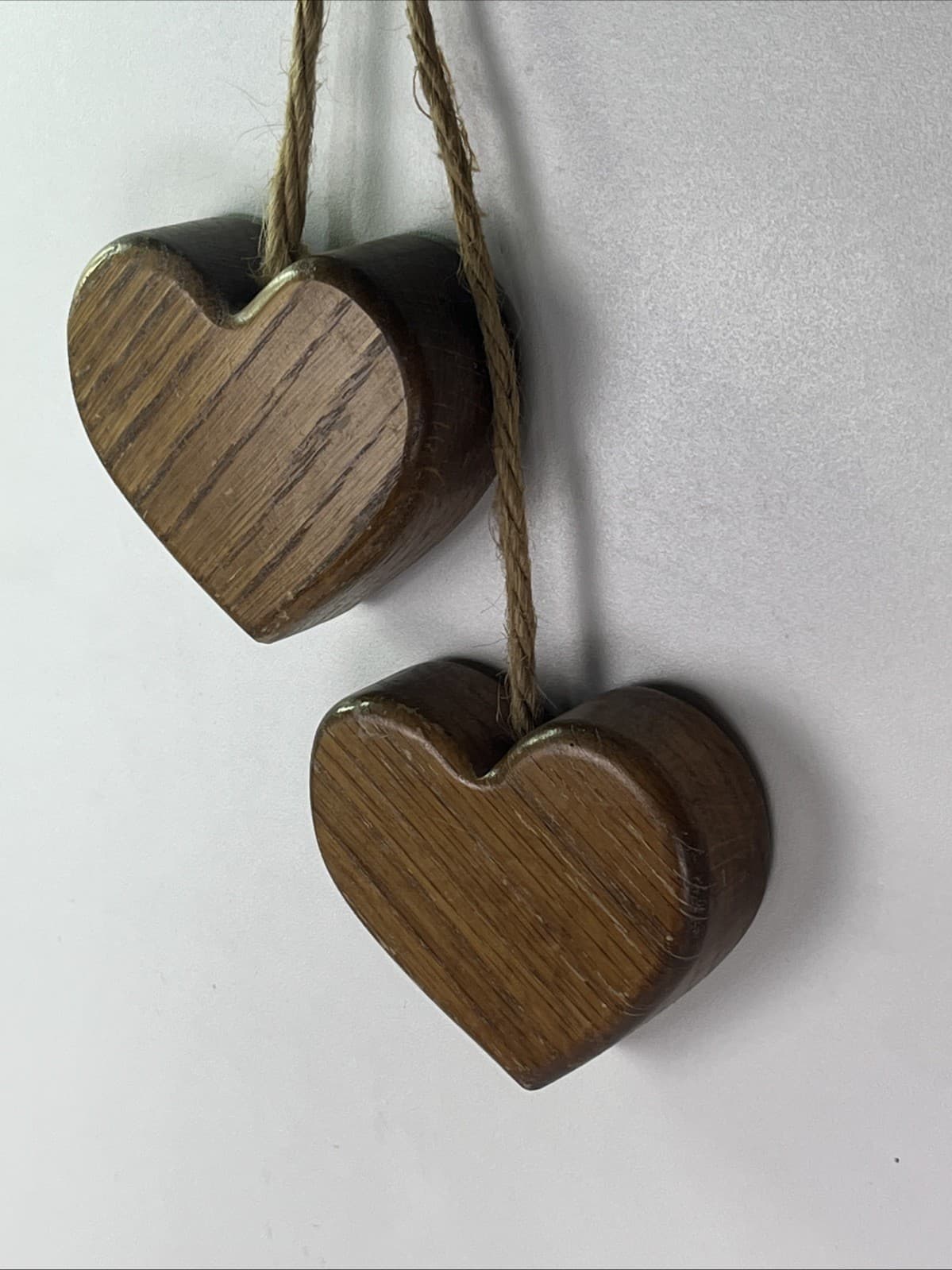 VTG Rustic Primative Solid Wood Hearts Pair Country Decor