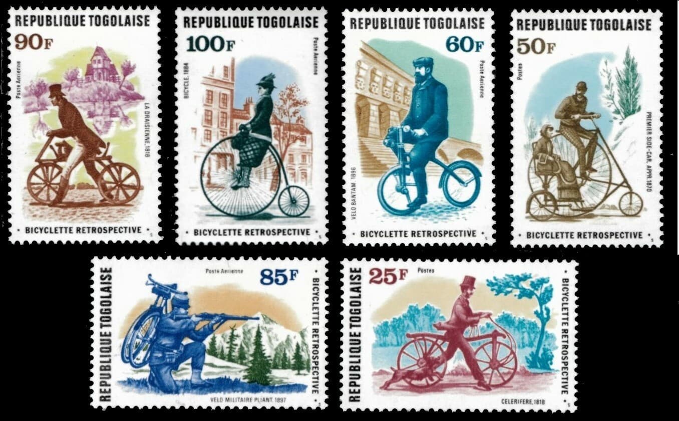 Togo 1978 - Bicycles of the Past - Set of 6 Stamps Scott #1003-4, C350-3 - MNH