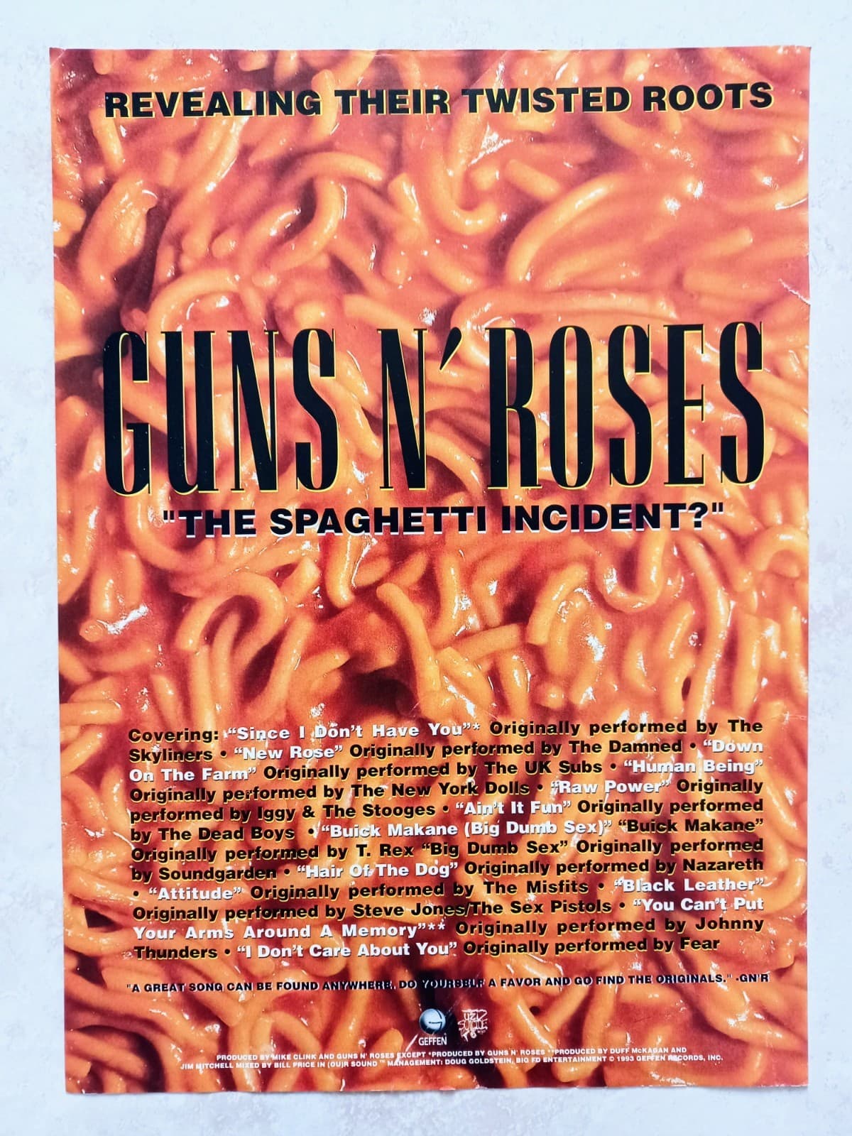 GUNS N ROSES~THE SPAGHETTI INCIDENT~ORIG 1994 ALBUM PROMO~AD ADVERT POSTER PINUP