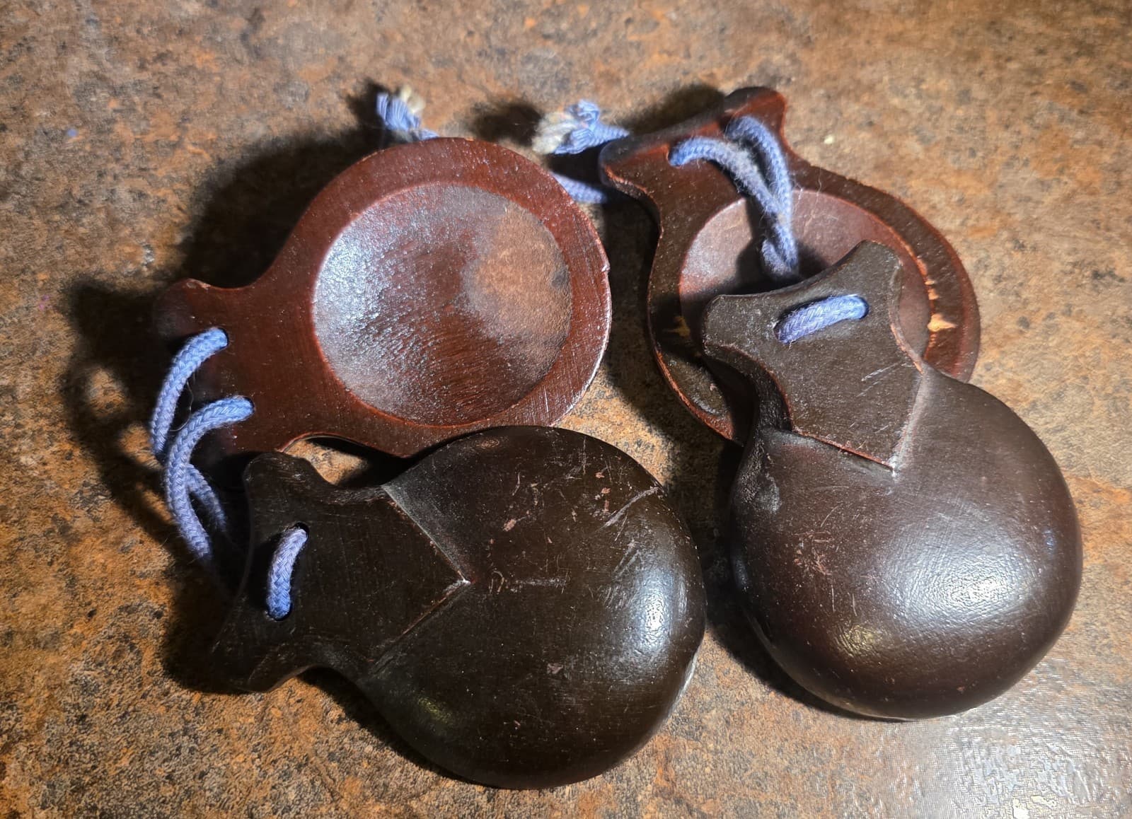2 Pairs Castanets Wooden Painted