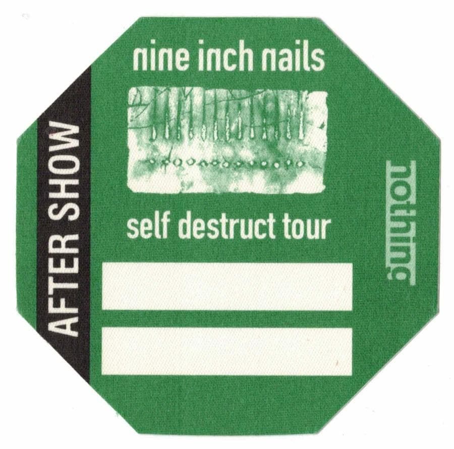 Nine Inch Nails Self Destruct Tour 1994. Green After Show Cloth Backstage Pass