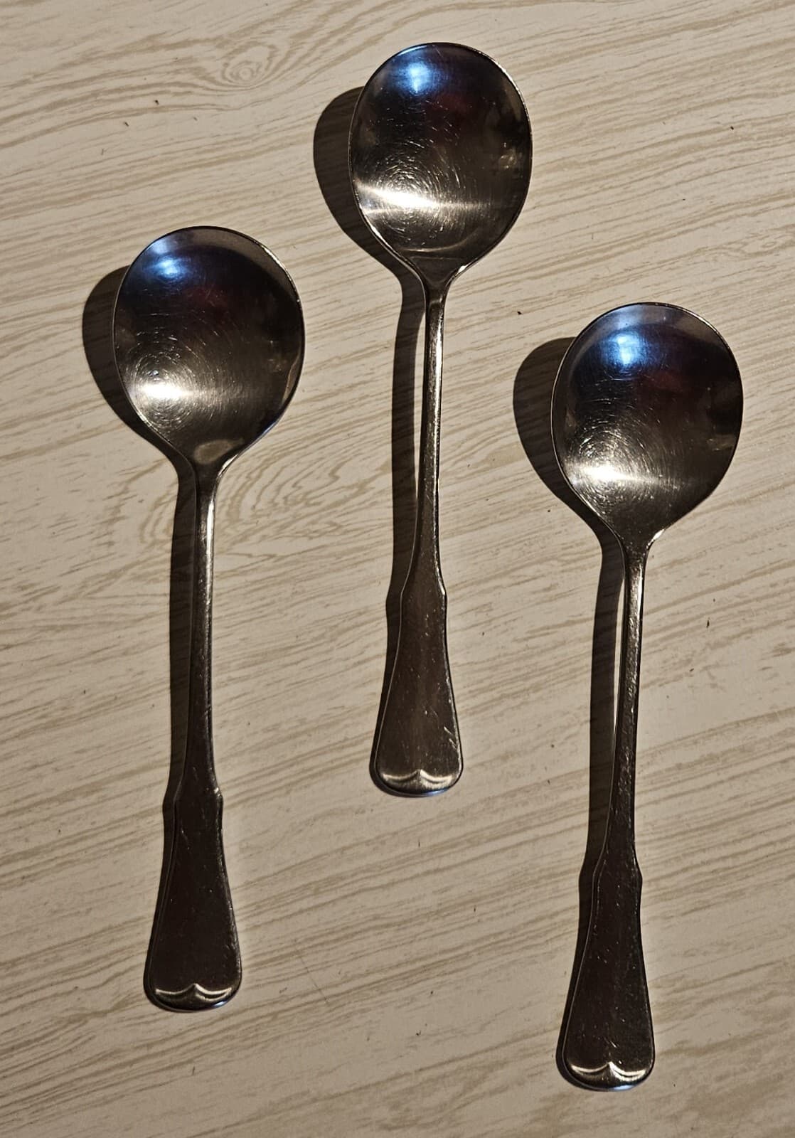 Vintage Oneida Community Patrick Henry 3 Round Gumbo Soup Spoons Stainless LOT