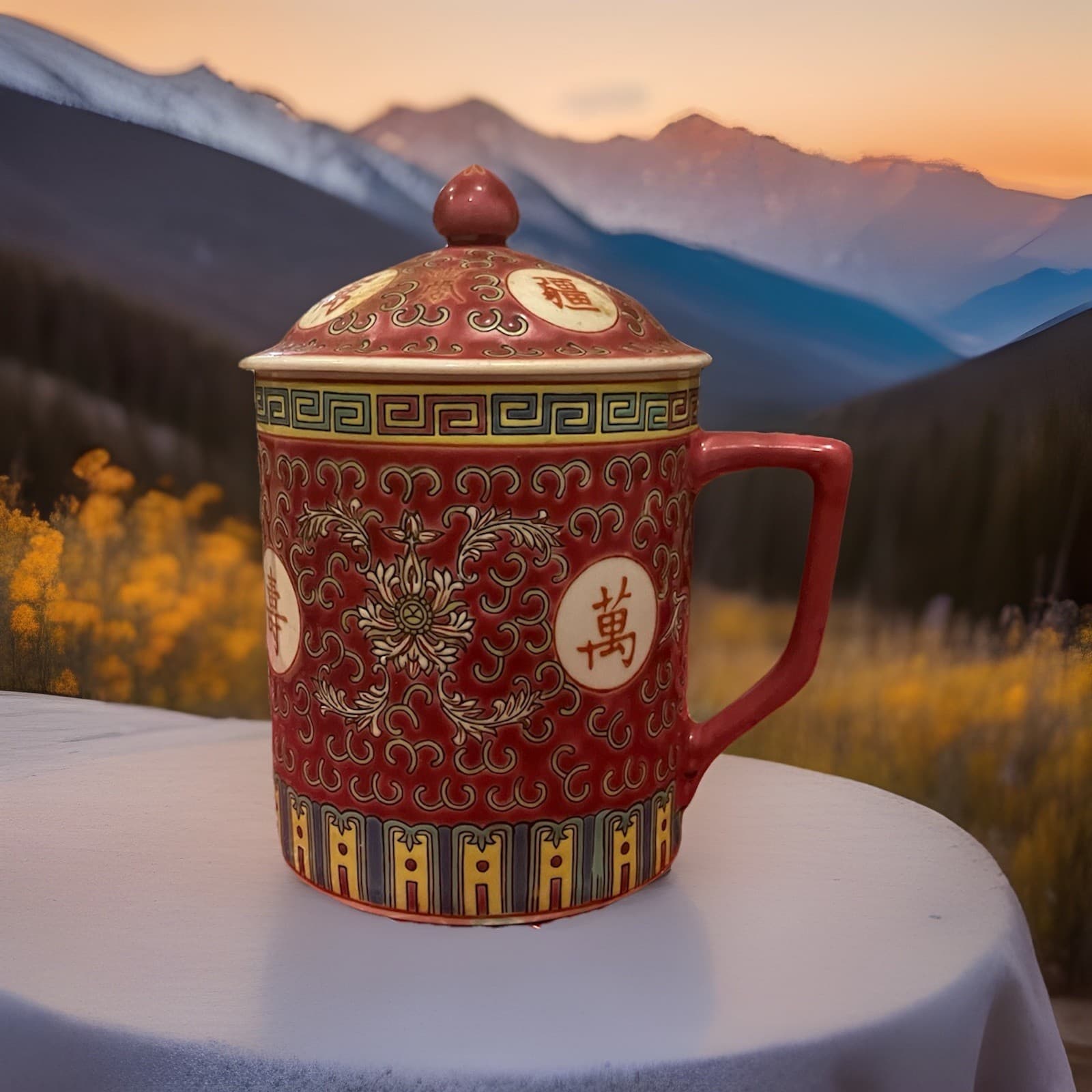 Vintage Traditional Chinese Jingdezhen Ceramic Porcelain Mug Tea Cup With Lid