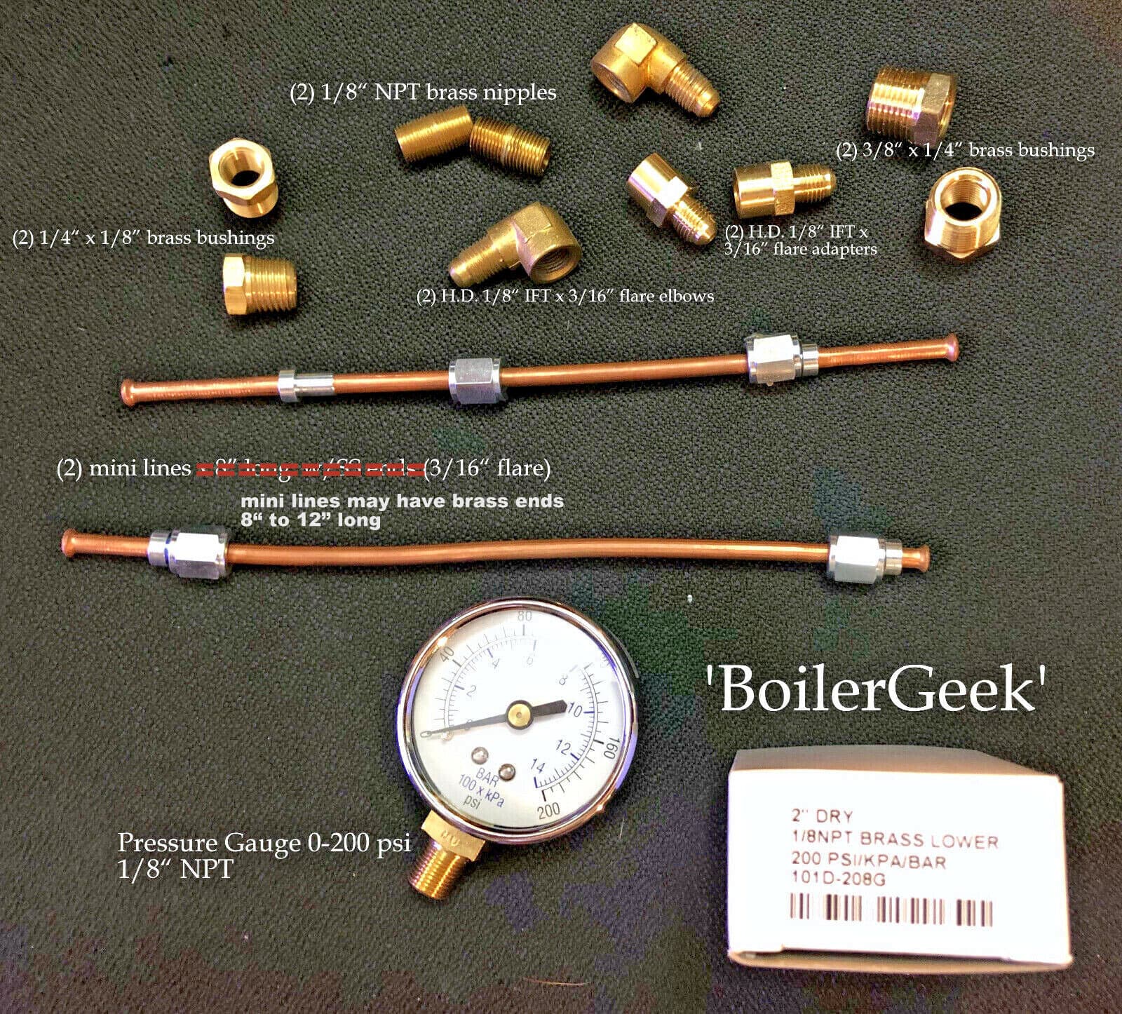 Universal Oil Burner Pressure Test Gauge w/ADAPTERS, LINES, ELBOWS,MUCH MORE!