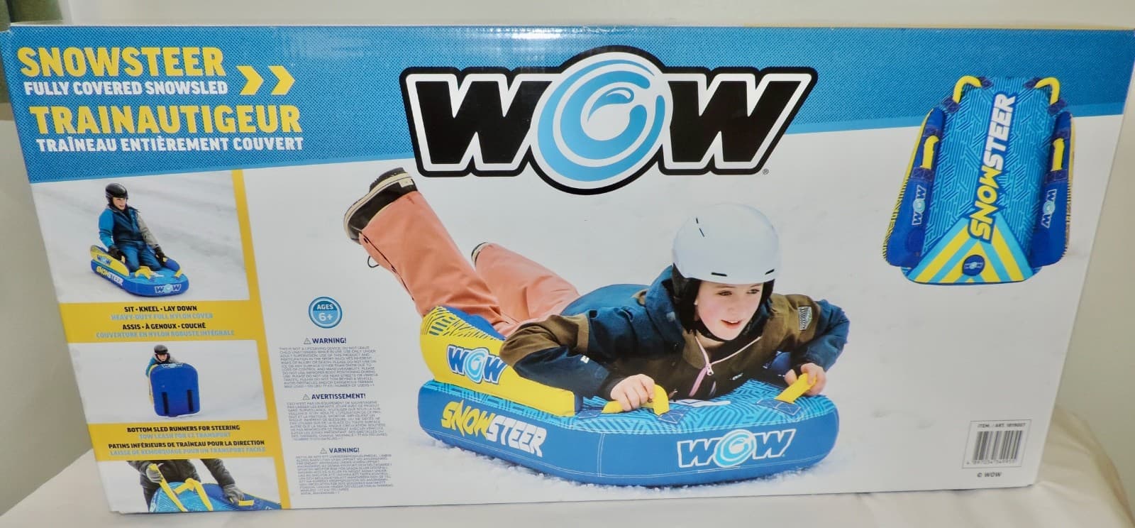 NEW WOW Snowsteer SNOW SLED w/Tow Leash - Heavy Duty Design - For Age 6+