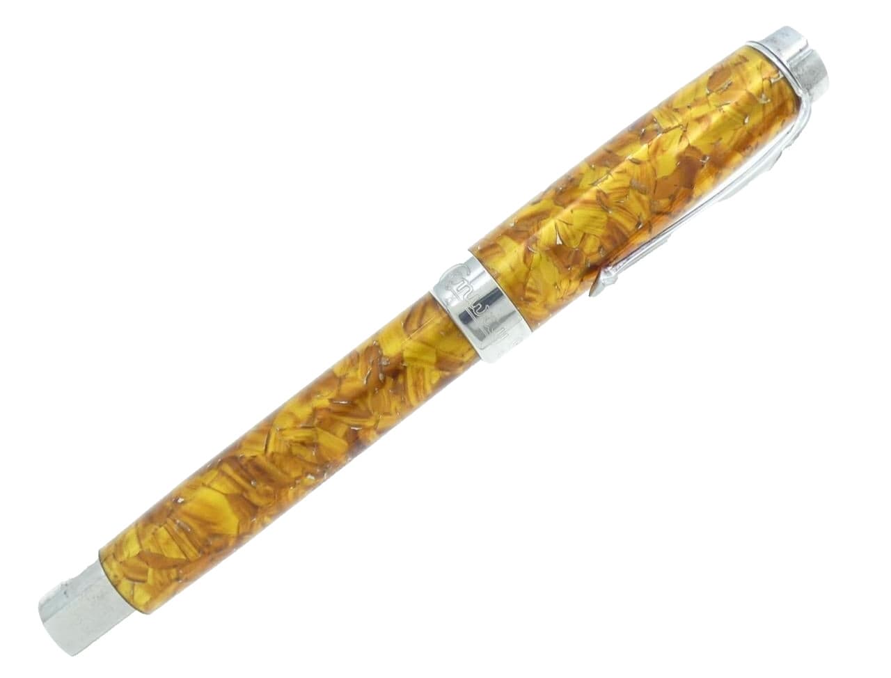 Conway Stewart Fountain Pen Silver Duro Amber Nib F 18K