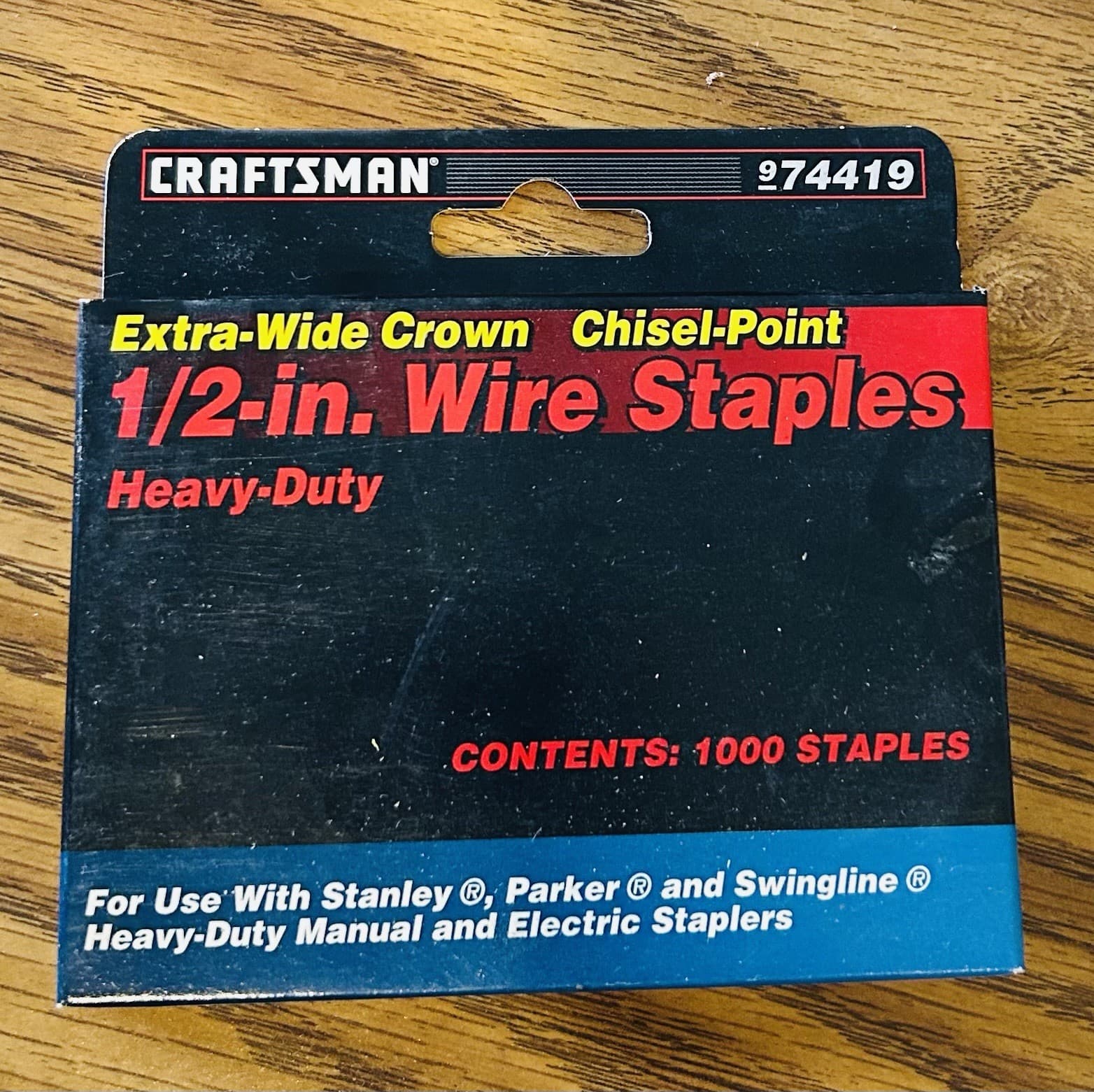 Craftsman USA 9-74419 1/2" Extra-Wide Crown Chisel-Point Wire Staples HD 1000ea.