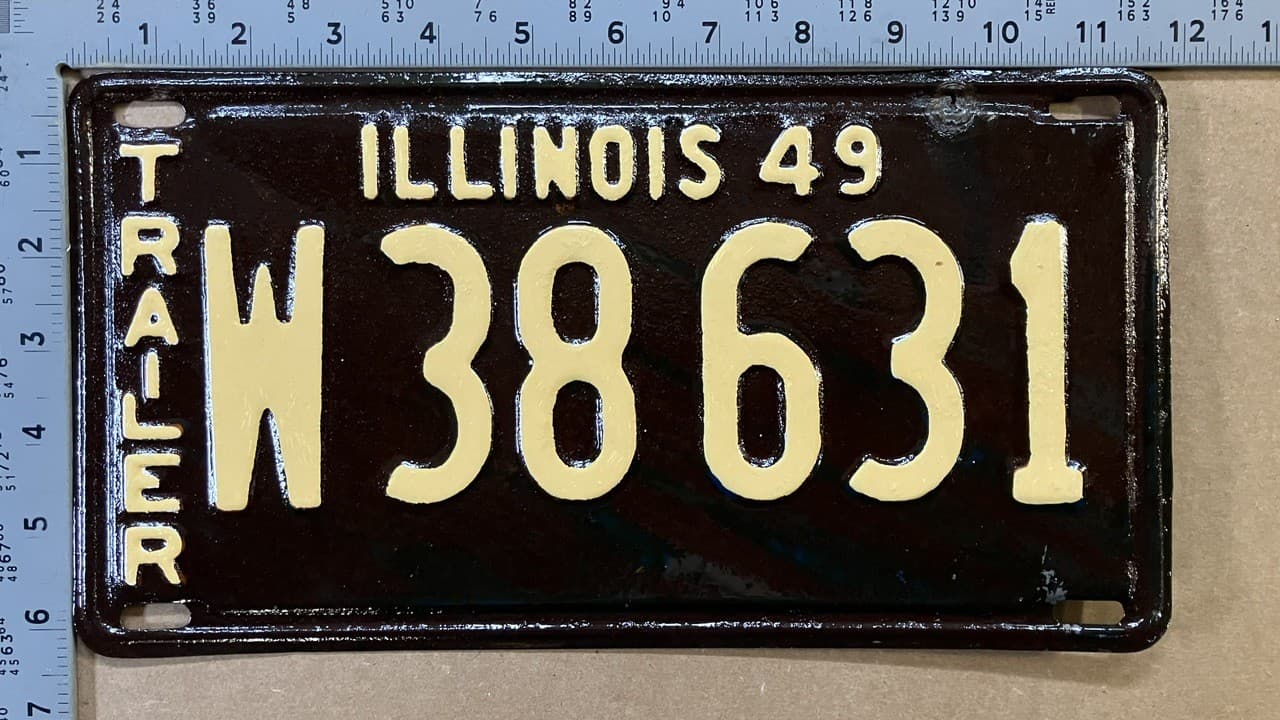 1949 Illinois trailer license plate W 38631 YOM DMV for your AIRSTREAM 16140