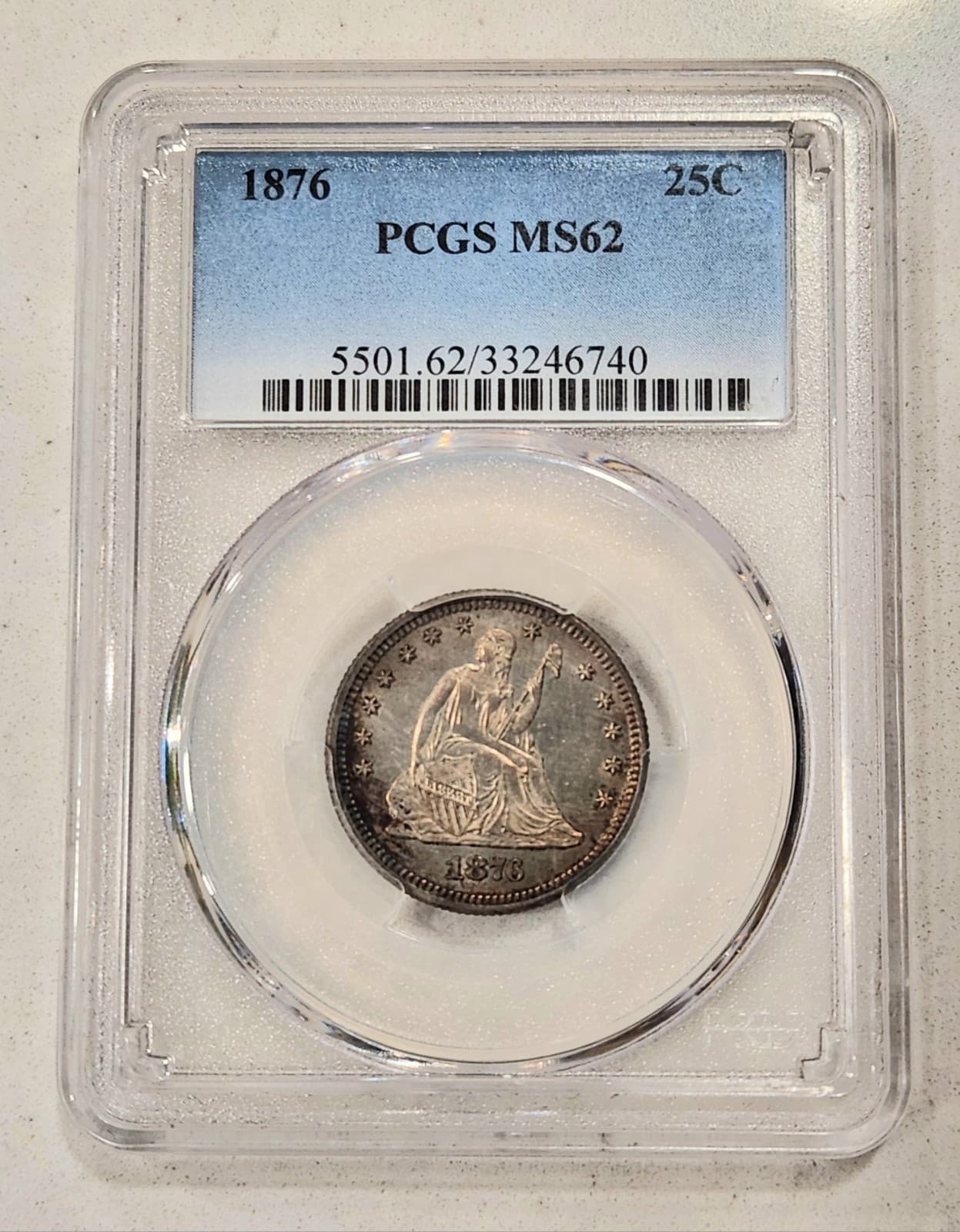 1876 Liberty Seated Quarter ~ PCGS MS62 25c US Silver Coin