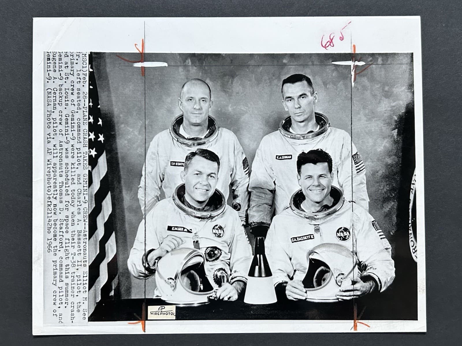 1966 NASA MSC1 AP Wirephoto Plane Crash Takes Gemini 9 Crew Astronauts