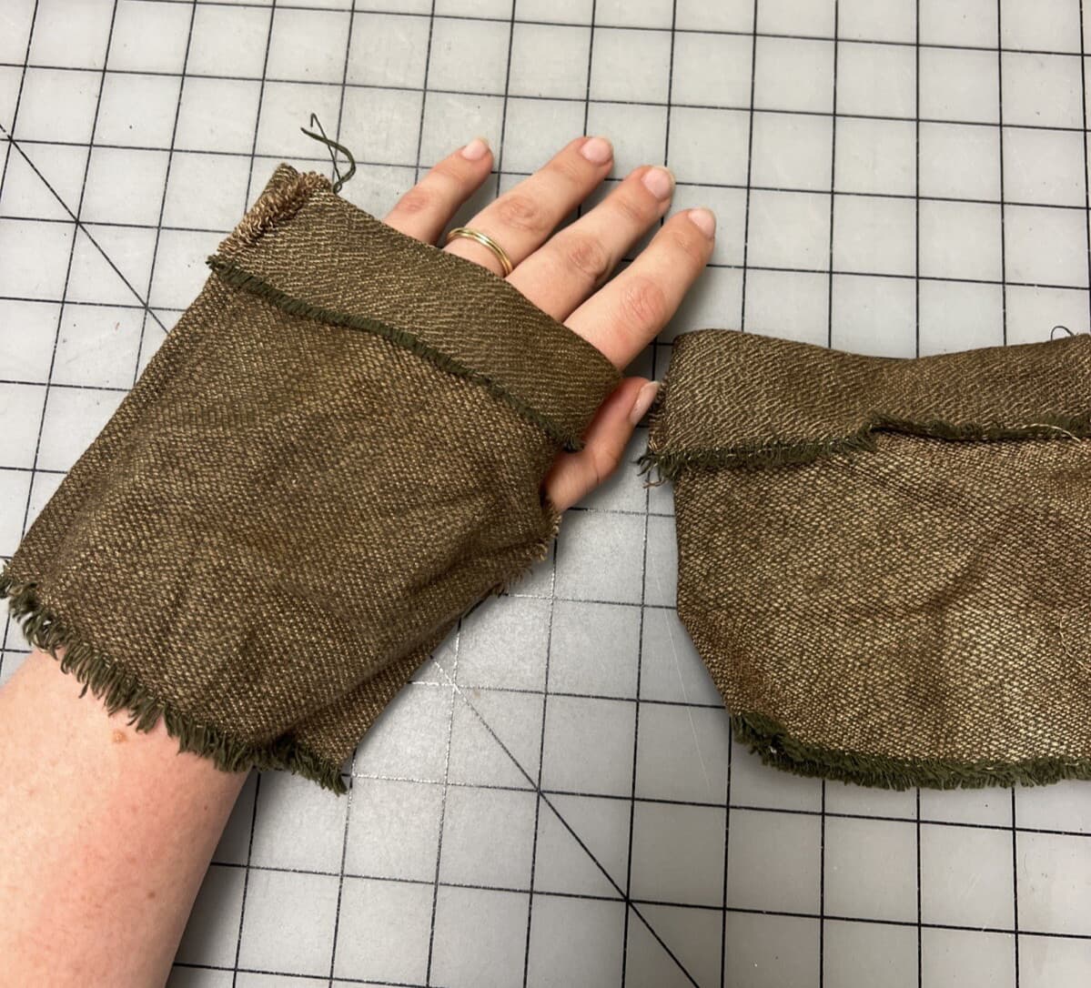 18th Century era Rough Fingerless Mitts out of Scraps, "Turn" TV Costume #118