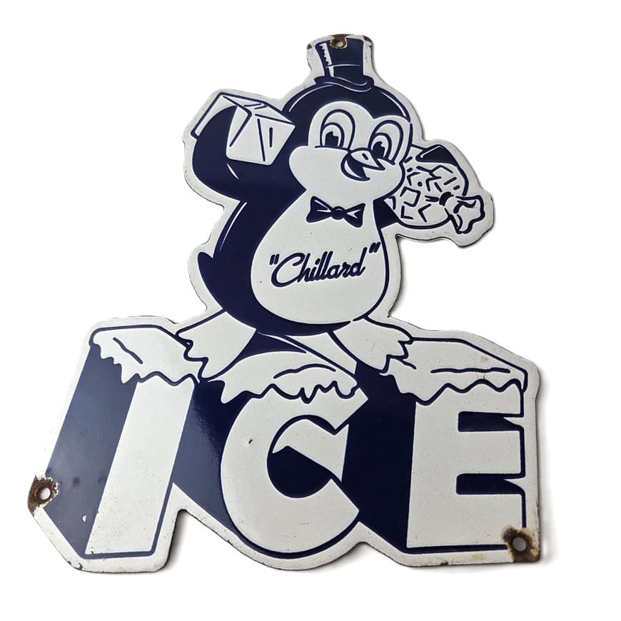 Vintage Chillard Ice Sign - Ice Cubes Chilly Willy Gas Service Porcelain Sign