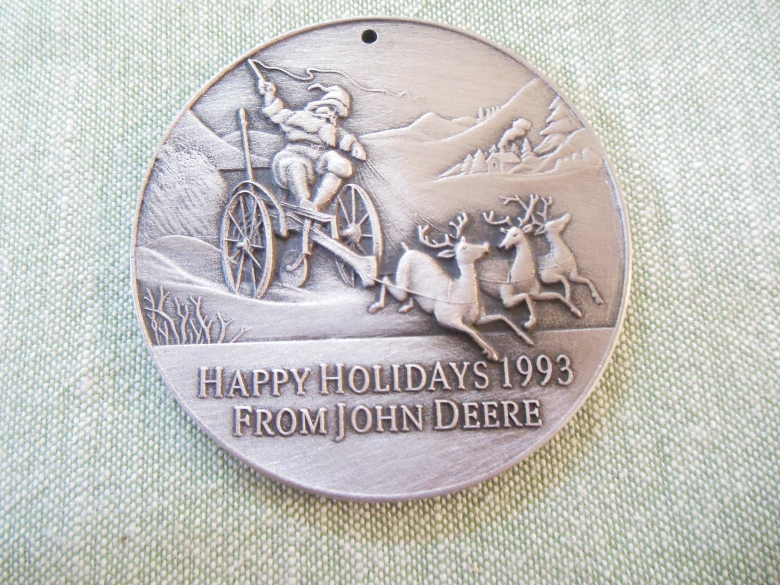 Vintage "Happy Holidays 1993 from John Deere" Ltd Edition Pewter Ornament - NIB