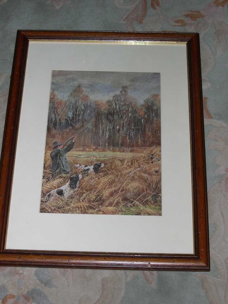 LARGE COLOUR ANTIQUE ENGLISH SPRINGER SPANIEL DOG PICTURE 1920 WARD BINKS GUNDOG