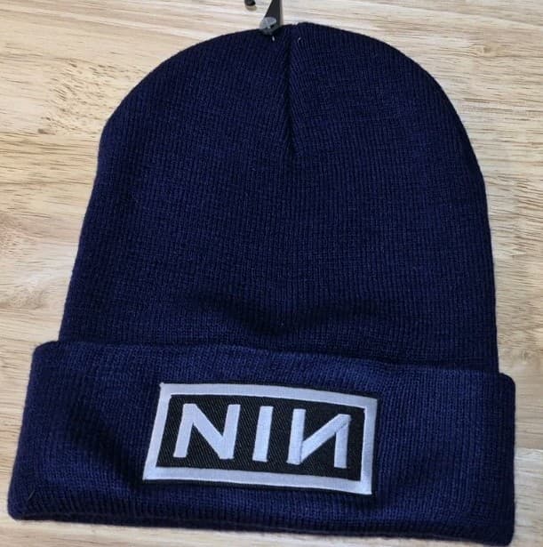 NIne Inch Nails Skull Hat Cotton Knit Skull Cap NIN Hat Navy