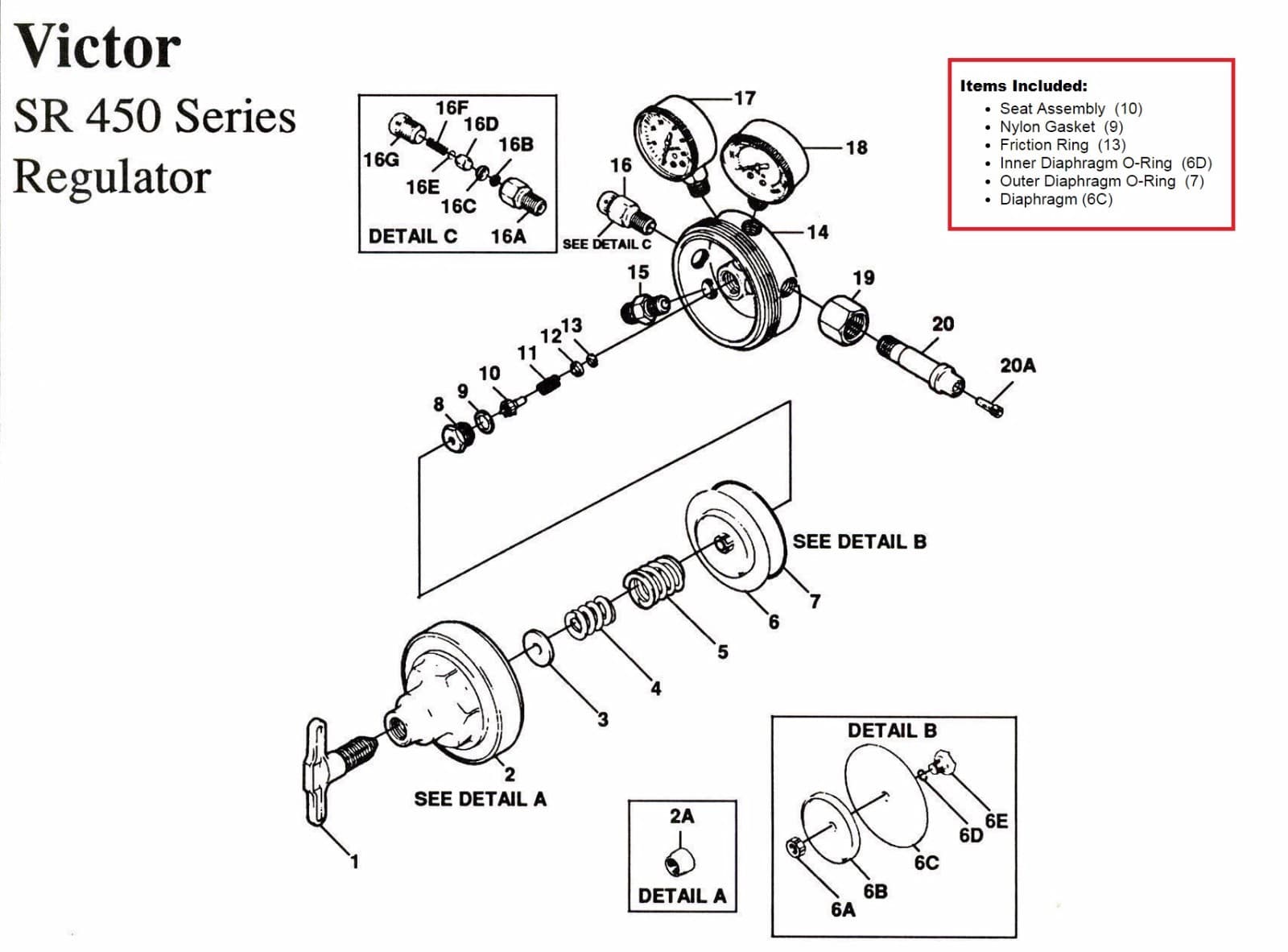 Victor SR450D Oxygen Regulator Rebuild/Repair Parts Kit w/ DIAPHRAGM