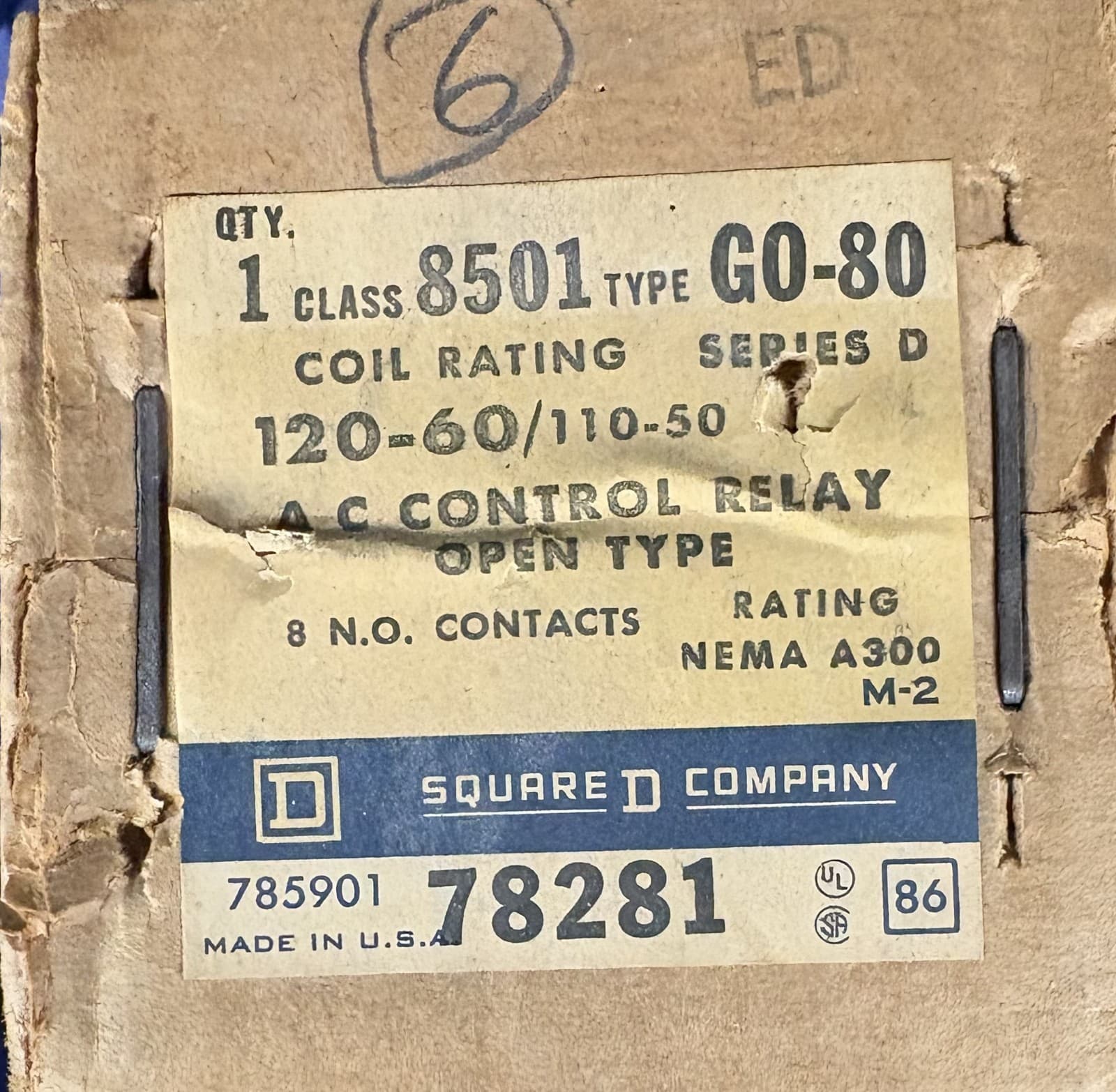 Square D 8501G0-80 Control Relay-New Sealed Box