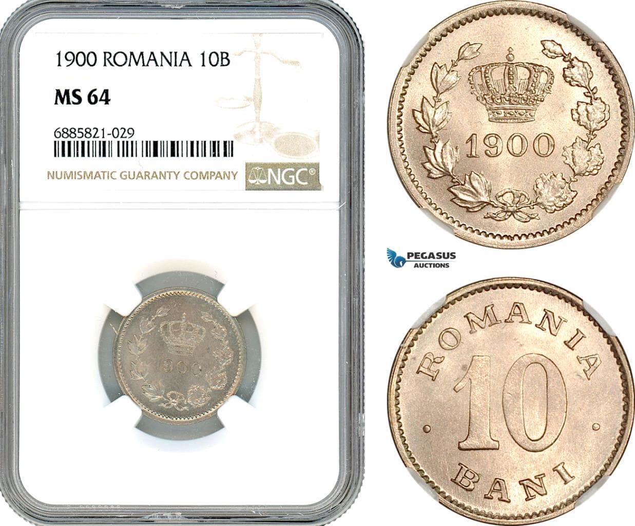 AJ533, Romania, Carol I, 10 Bani 1900, Brussels Mint, NGC MS64