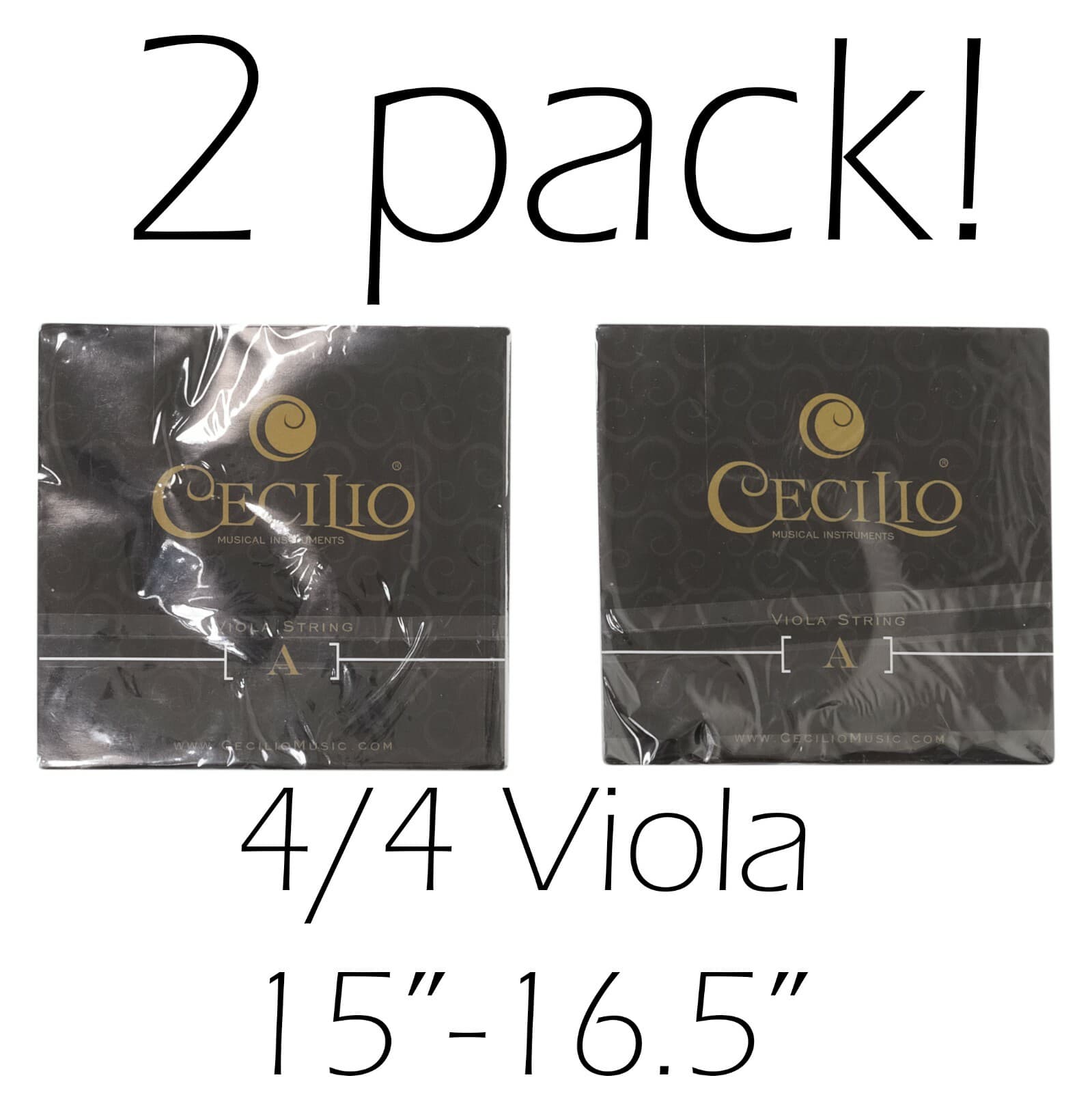 2 Pack Cecilio Musical Instruments 4/4 Viola Strings A, D, G, and C 15 - 16.5 In