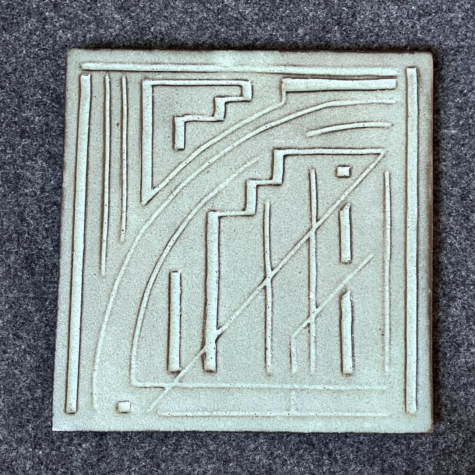 Handmade Ceramic Trivet Tile Abstract Modern Green *READ