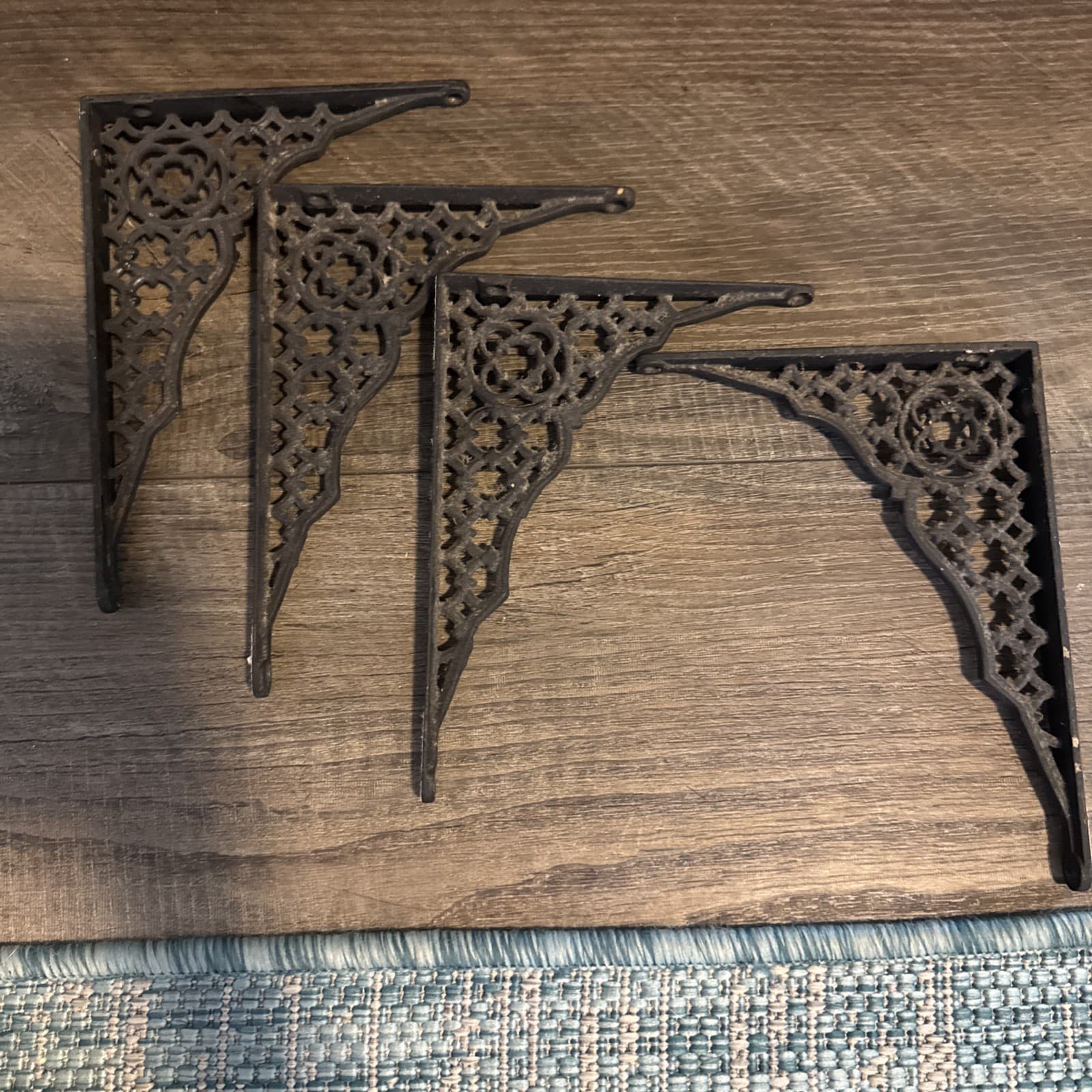 4 Ornate Antique/Vintage Black Cast Iron Shelf Brackets - Metal Hardware Salvage